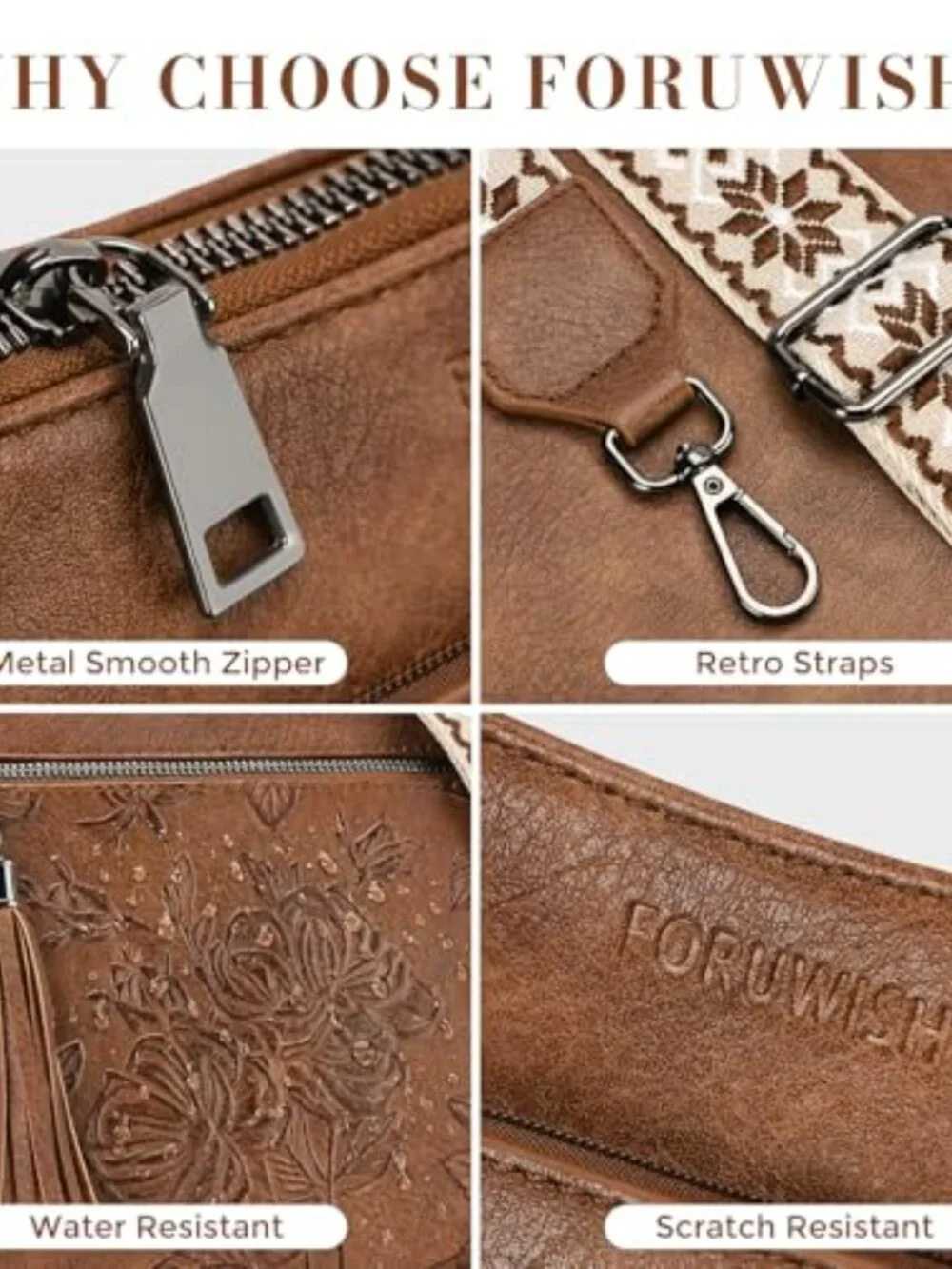 Vegan Leather Medium Crossbody Bag with Boho Strap
